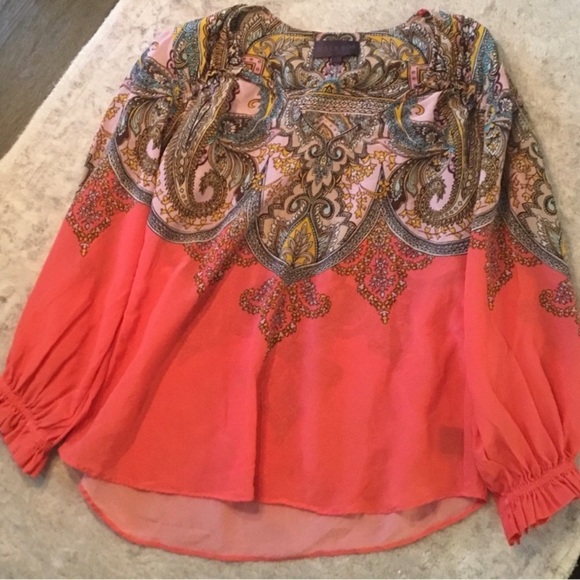 Hale Bob Vibrant Coral Paisley Blouse Size XS - Picture 5 of 5